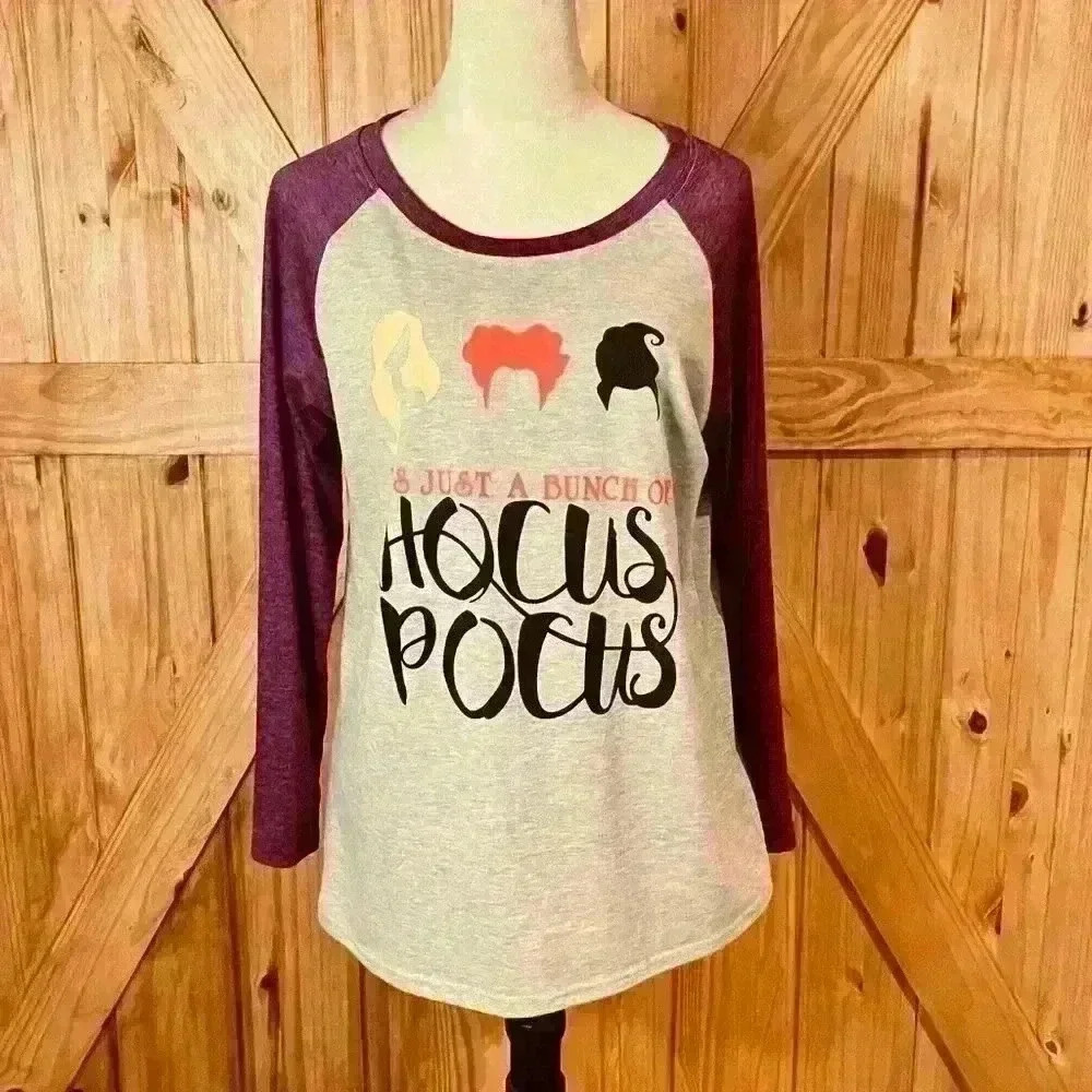 Hocus Pocus Graphic Long Sleeve Tee - Purple and Gray
